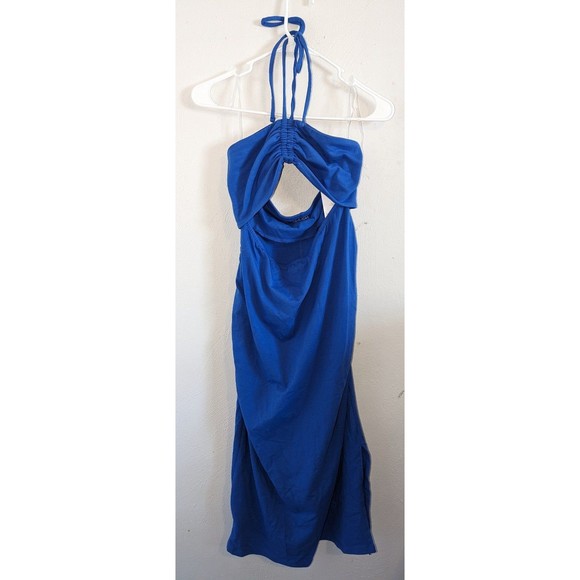 Isabel Maternity Cut Out Halter Bodycon Maternity Dress Blue - Picture 3 of 9